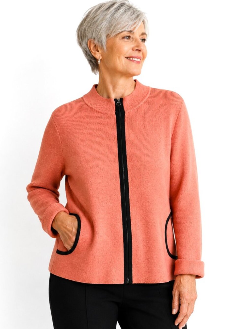 Margaret O'Leary Coral Black Full Zip Knit Cardigan